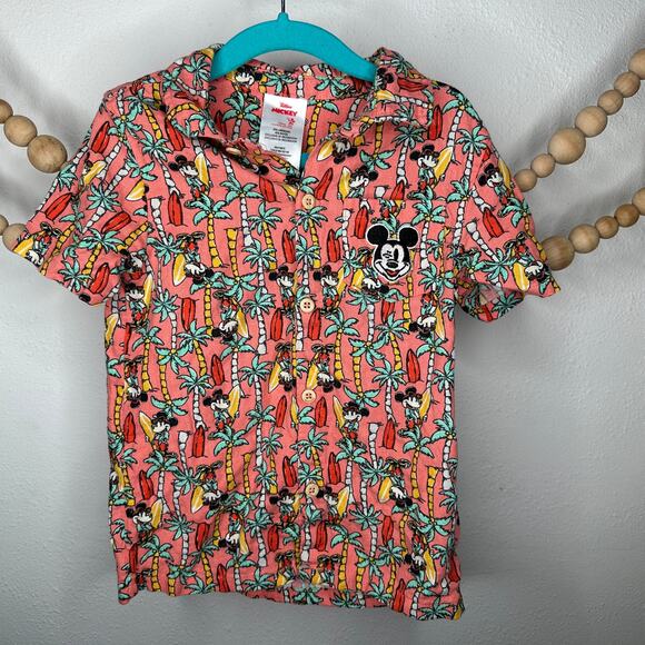 Mickey Mouse Disney Tropical Print Linen Button Down - Picture 1 of 3